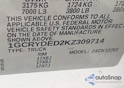 2019 Chevrolet Silverado 1500 Lt z USA, uszkodzony, nr VIN 1GCRYDED2KZ309714